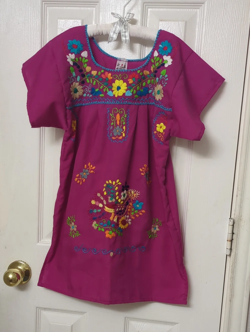 Girls' Magenta Embroidered Cotton Dress